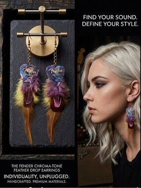 Fender Guitar Pick Feather Earrings